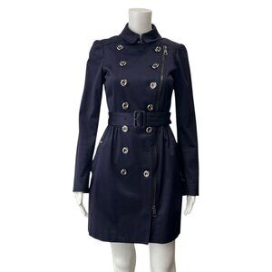 $1800 Burberry Blue Double-Breasted Belted Short Trench Zip Coat size 10